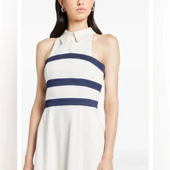 STAUD CAPTAIN IVORY OFF WHITE NAVY BLUE STRIPED HALTER MIDI DRESS SIZE 4 NWT - Picture 4 of 15
